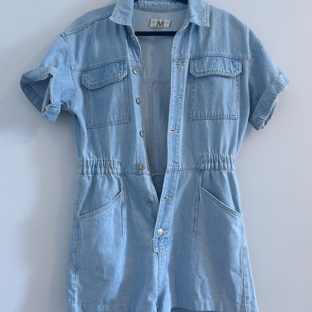Free People Light Blue Denim Romper